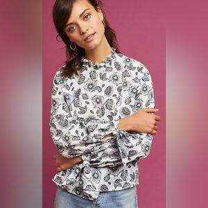 Anthropolgie Lorrie High Neck Blouse in Black Motif. Size SMALL. Worn once.